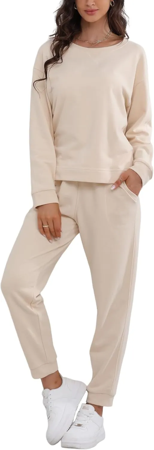 DAVID ARCHY Cotton Womens Pajama Sets Soft Comfy Pajamas For Women Set Round Neck Long Sleeve Top and Pants Sleepwear