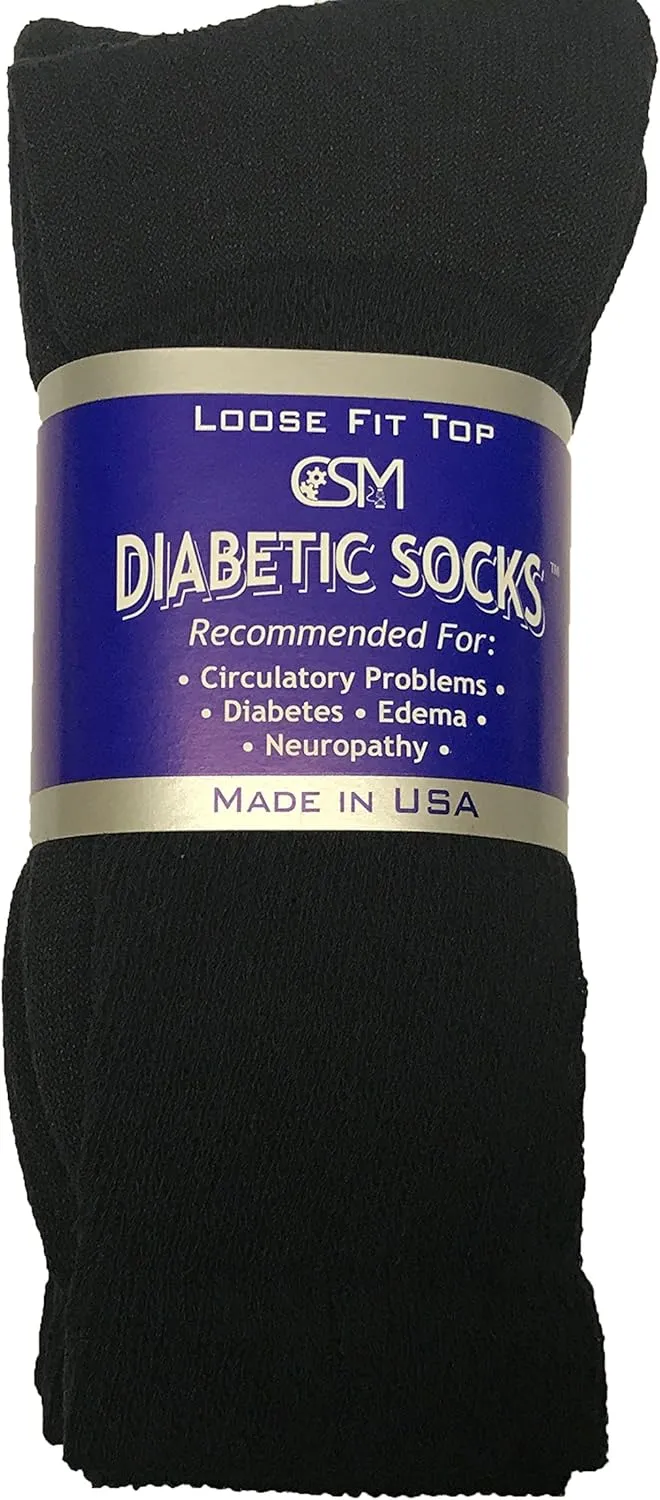 Diabetic Socks, Creswell Diabetic Socks, 12 Pack (1 Dozen Pairs), For Men and Women, Medical Socks for Neuropathy, Edema, Diabetes, Non-binding, Crew Length, Size 13-15 X-Large, Black