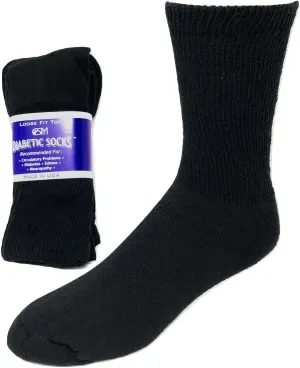 Diabetic Socks, Creswell Diabetic Socks, 12 Pack (1 Dozen Pairs), For Men and Women, Medical Socks for Neuropathy, Edema, Diabetes, Non-binding, Crew Length, Size 13-15 X-Large, Black