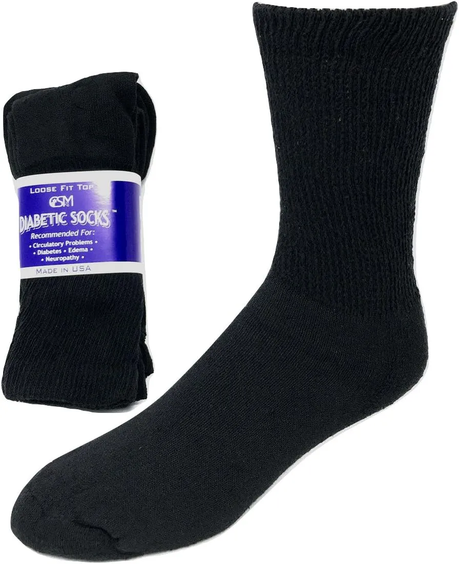 Diabetic Socks, Creswell Diabetic Socks, 12 Pack (1 Dozen Pairs), For Men and Women, Medical Socks for Neuropathy, Edema, Diabetes, Non-binding, Crew Length, Size 13-15 X-Large, Black