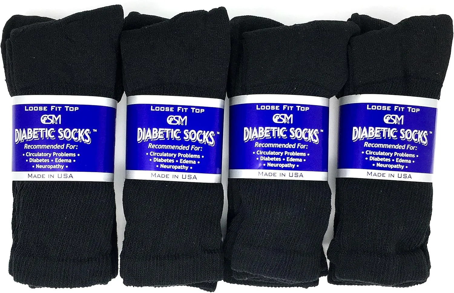 Diabetic Socks, Creswell Diabetic Socks, 12 Pack (1 Dozen Pairs), For Men and Women, Medical Socks for Neuropathy, Edema, Diabetes, Non-binding, Crew Length, Size 13-15 X-Large, Black