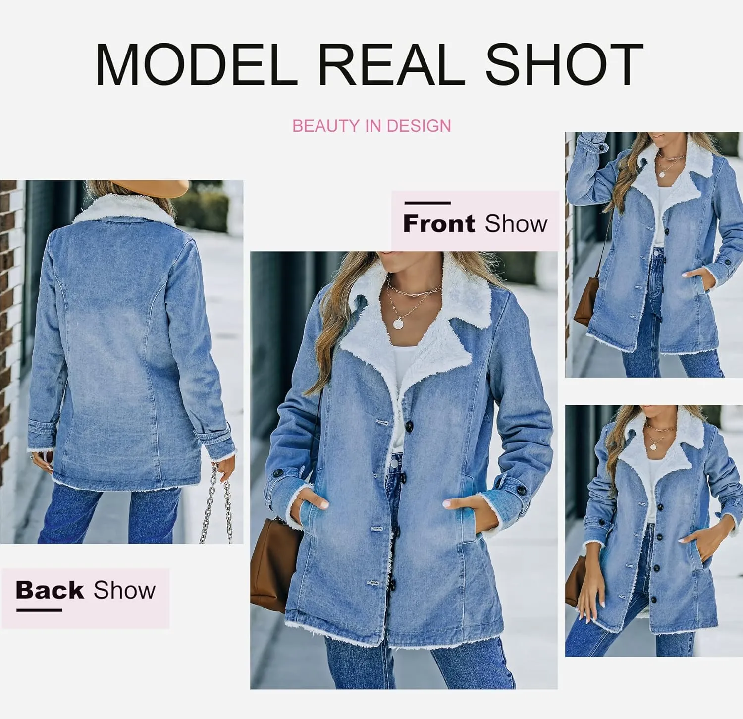 Dokotoo Womens Winter Warm Jean Jacket Stand Collar Wool Liner Sherpa Denim Coats Thicker Outerwear with Pockets