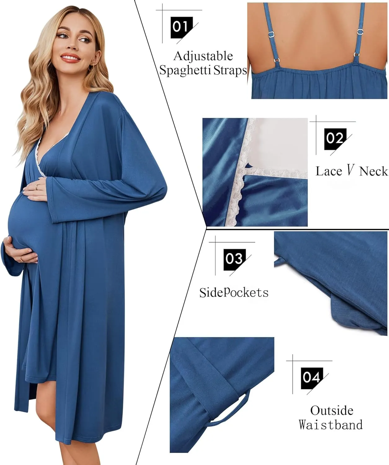 Ekouaer Womens Maternity Nursing Gown and Robe Set Labor Delivery Nuring Nightgowns for Hospital Breastfeeding Robes