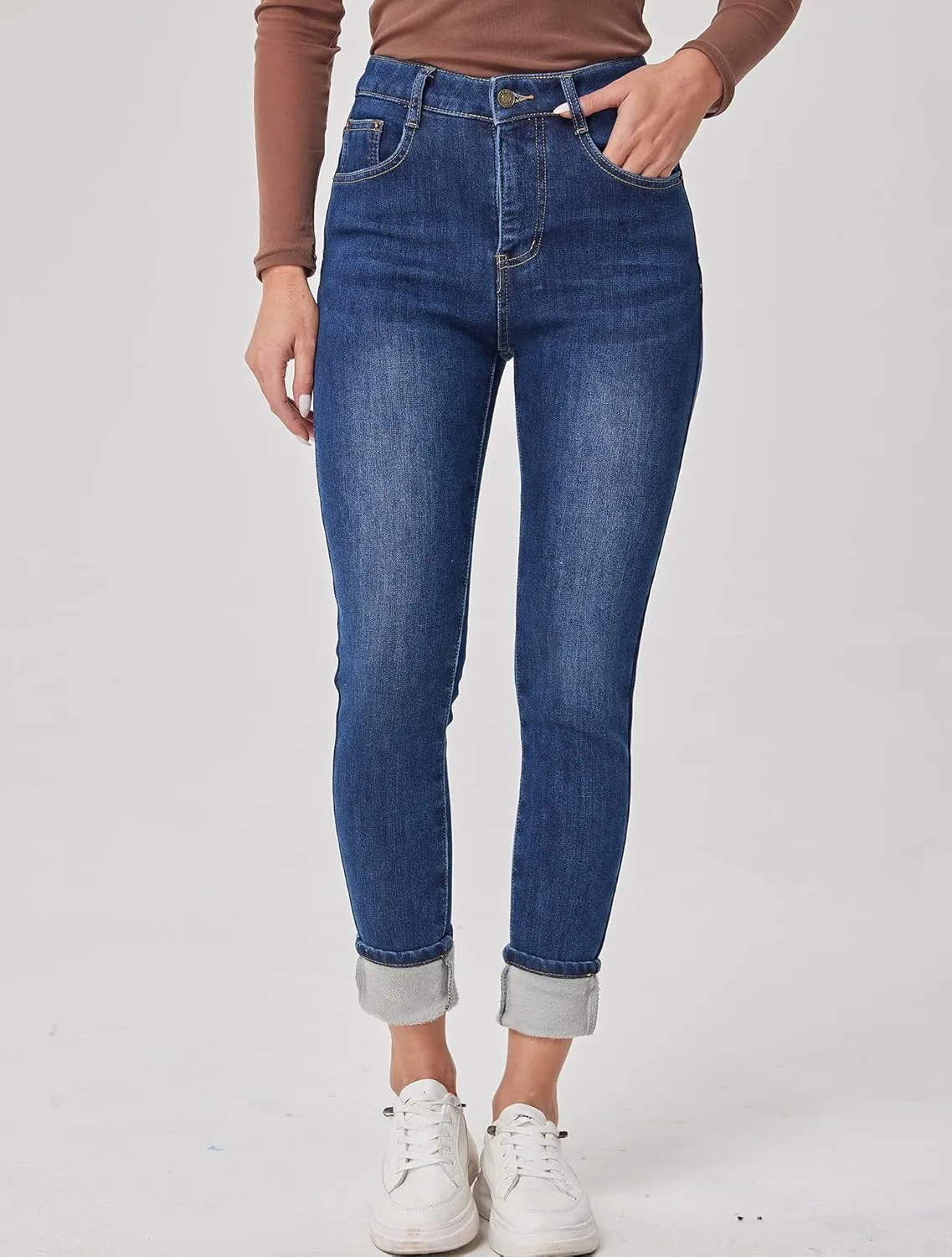 Fakanhui Women's Fleece Lined Jeans Winter Flannel Lined Jeans Thermal Denim Warm Jeans