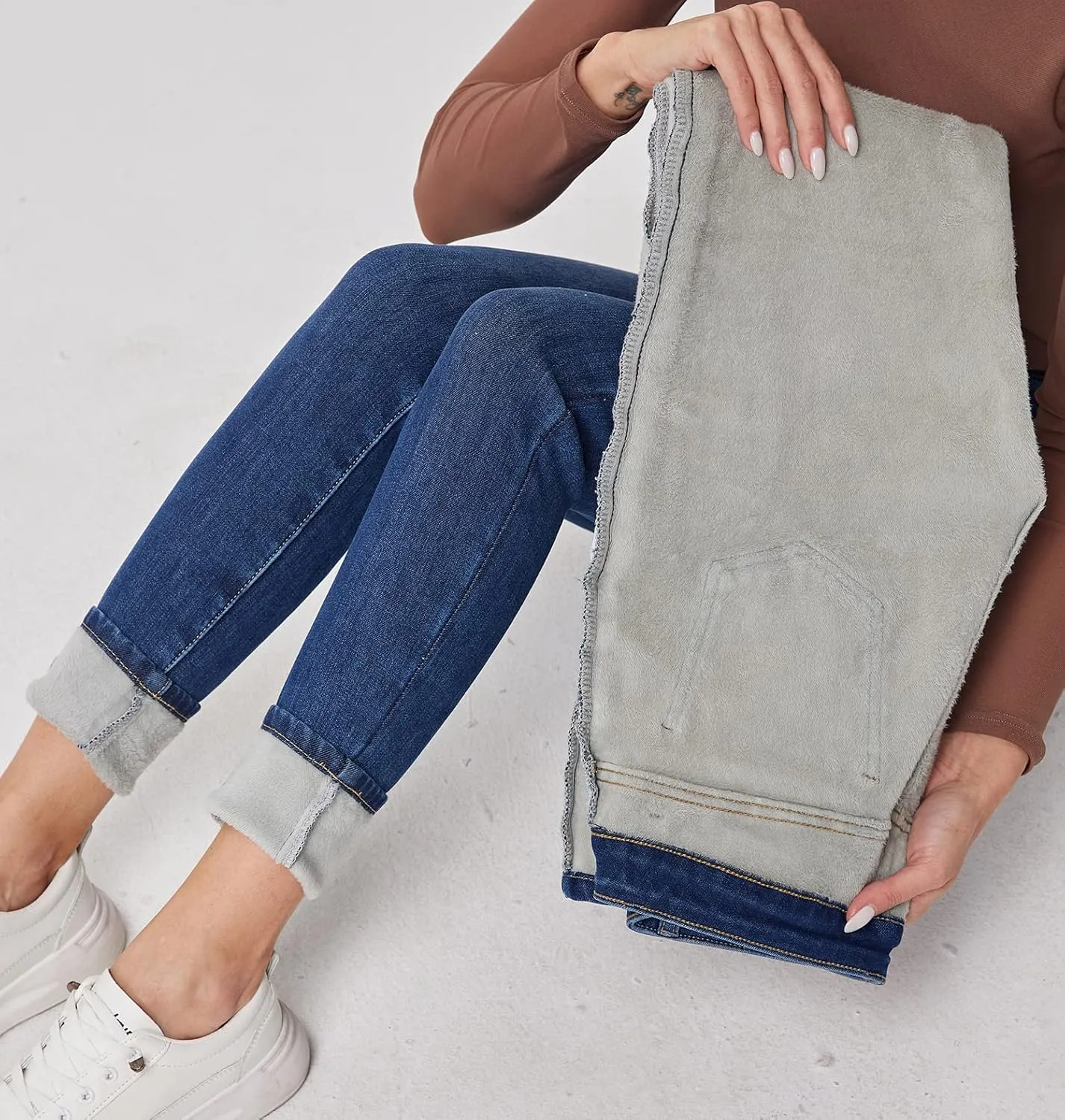 Fakanhui Women's Fleece Lined Jeans Winter Flannel Lined Jeans Thermal Denim Warm Jeans