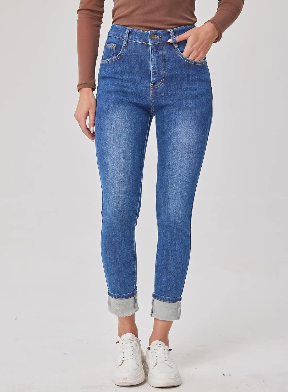 Fakanhui Women's Fleece Lined Jeans Winter Flannel Lined Jeans Thermal Denim Warm Jeans