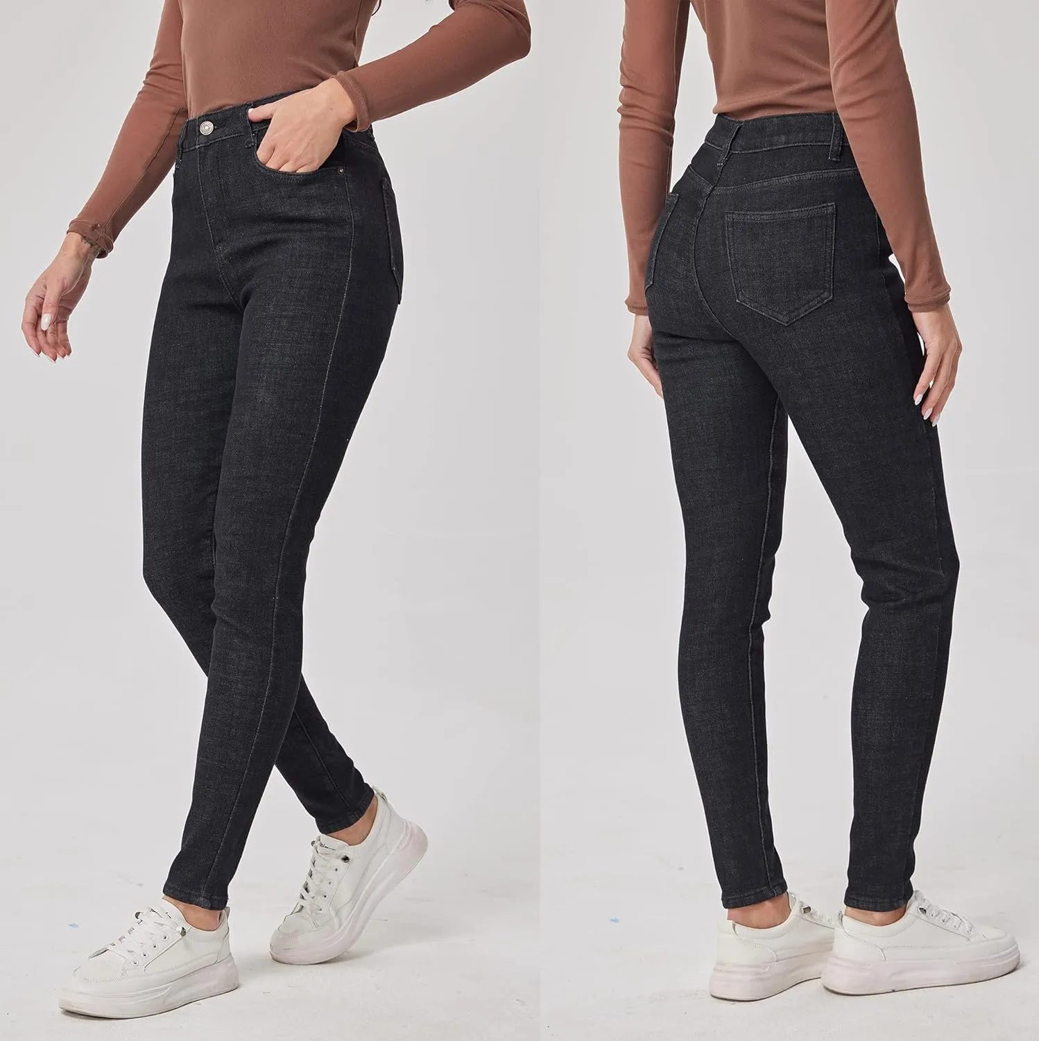 Fakanhui Women's Fleece Lined Jeans Winter Flannel Lined Jeans Thermal Denim Warm Jeans