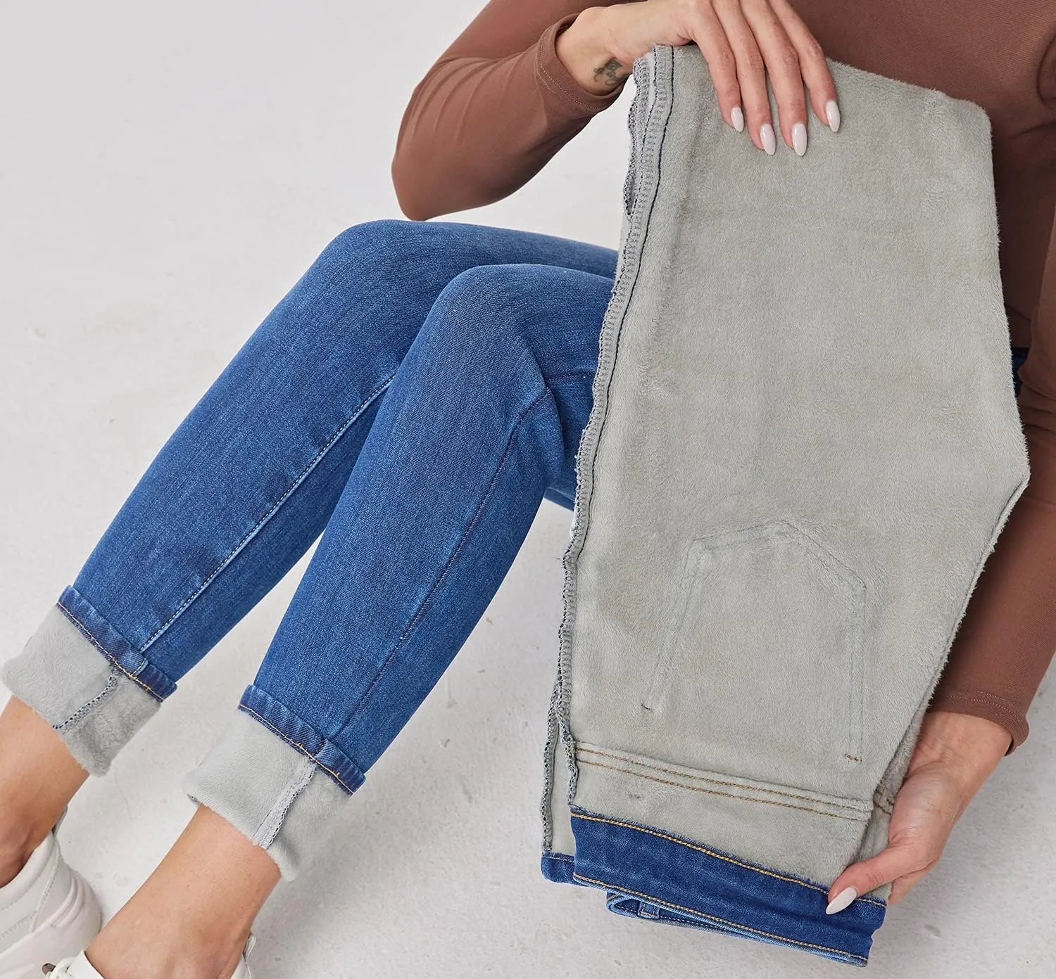 Fakanhui Women's Fleece Lined Jeans Winter Flannel Lined Jeans Thermal Denim Warm Jeans