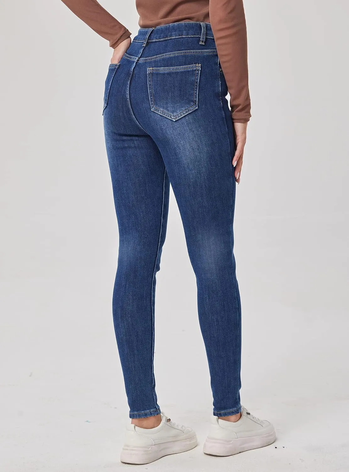 Fakanhui Women's Fleece Lined Jeans Winter Flannel Lined Jeans Thermal Denim Warm Jeans