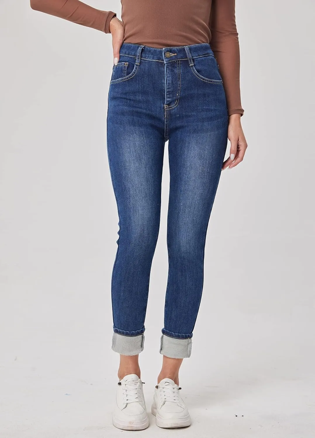Fakanhui Women's Fleece Lined Jeans Winter Flannel Lined Jeans Thermal Denim Warm Jeans