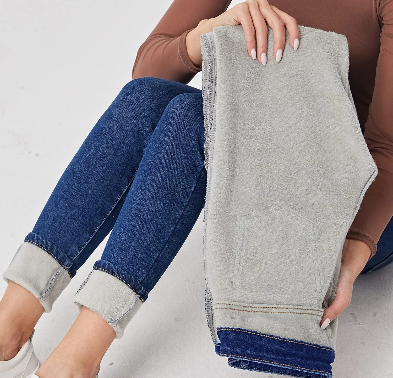 Fakanhui Women's Fleece Lined Jeans Winter Flannel Lined Jeans Thermal Denim Warm Jeans