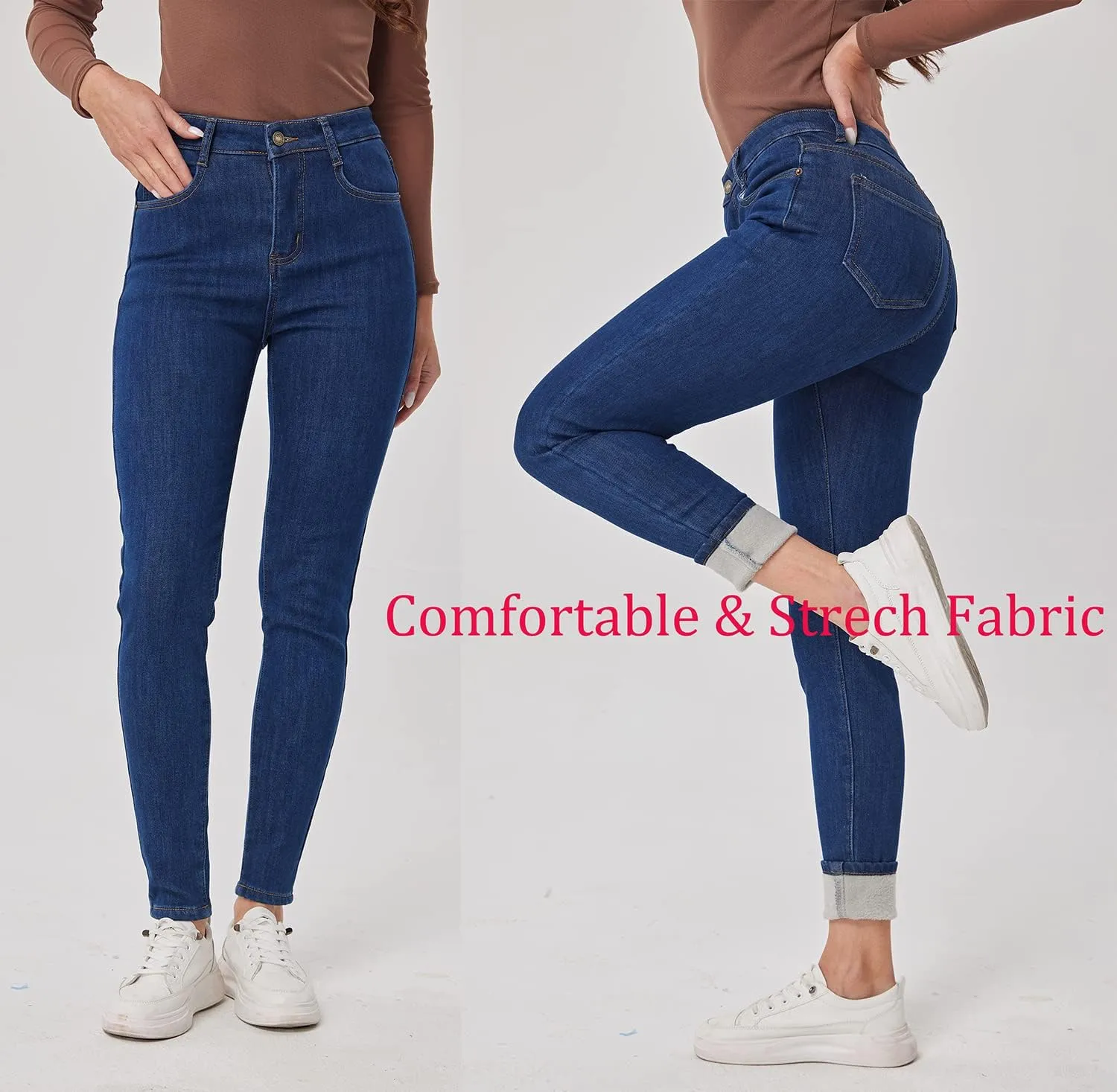 Fakanhui Women's Fleece Lined Jeans Winter Flannel Lined Jeans Thermal Denim Warm Jeans