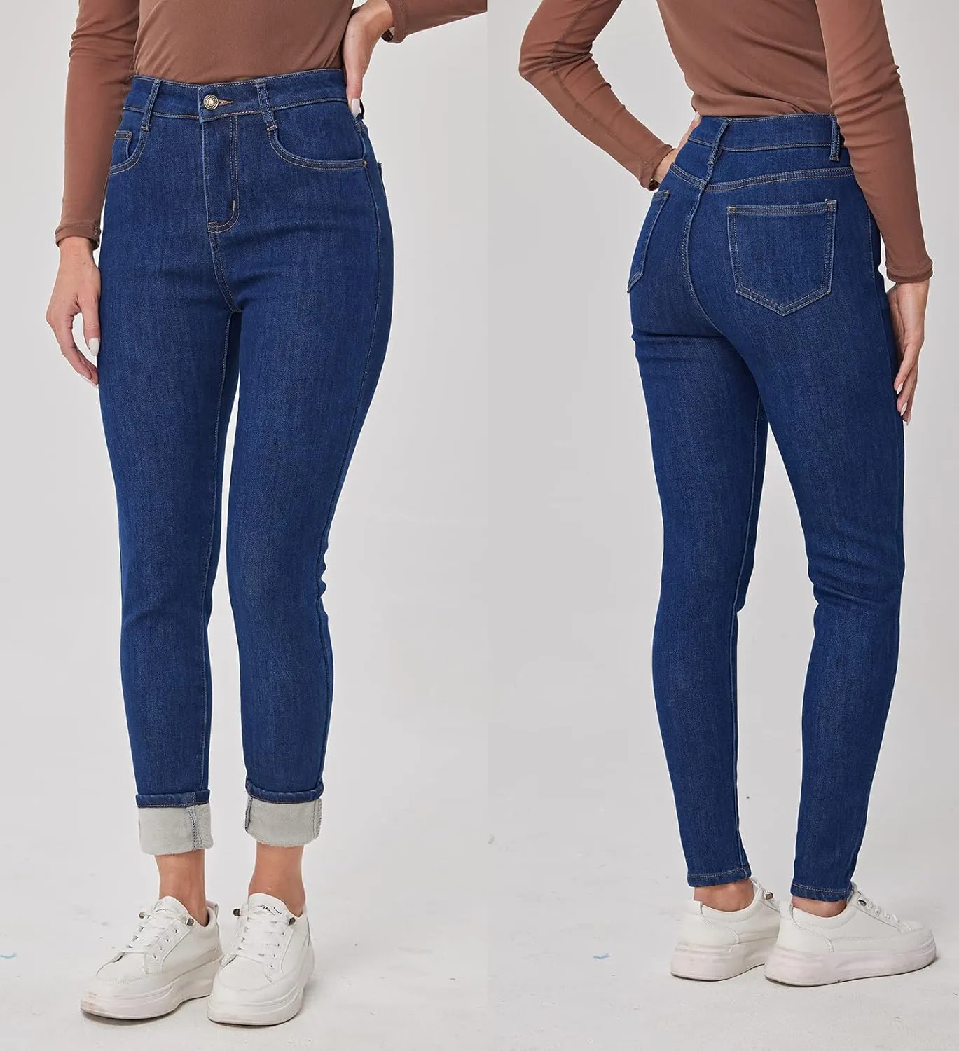Fakanhui Women's Fleece Lined Jeans Winter Flannel Lined Jeans Thermal Denim Warm Jeans