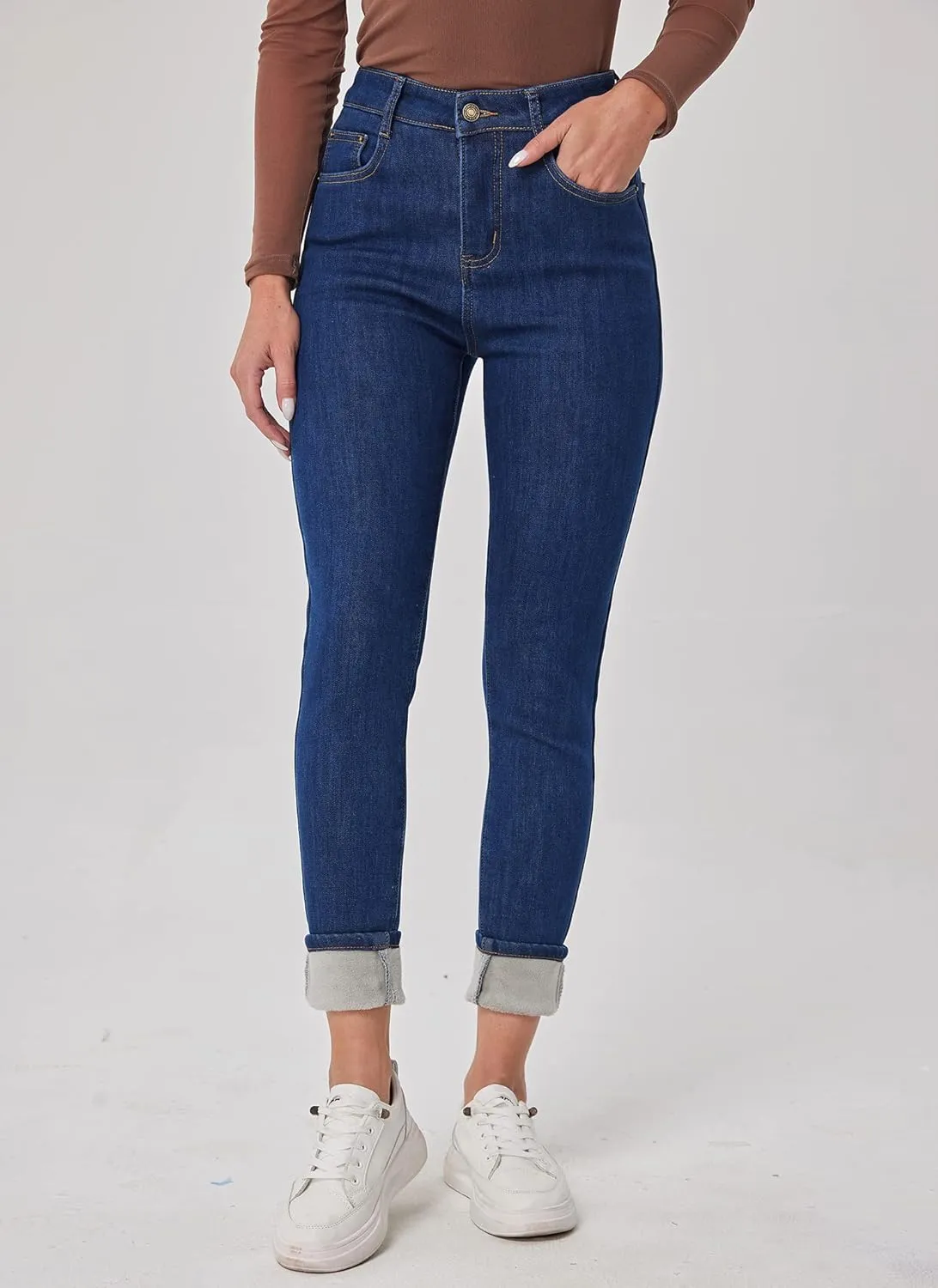 Fakanhui Women's Fleece Lined Jeans Winter Flannel Lined Jeans Thermal Denim Warm Jeans
