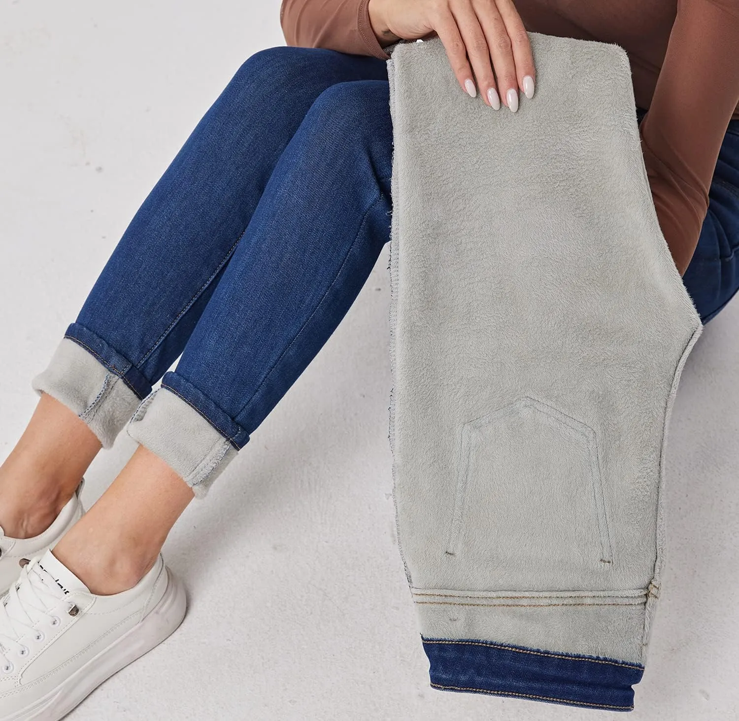Fakanhui Women's Fleece Lined Jeans Winter Flannel Lined Jeans Thermal Denim Warm Jeans