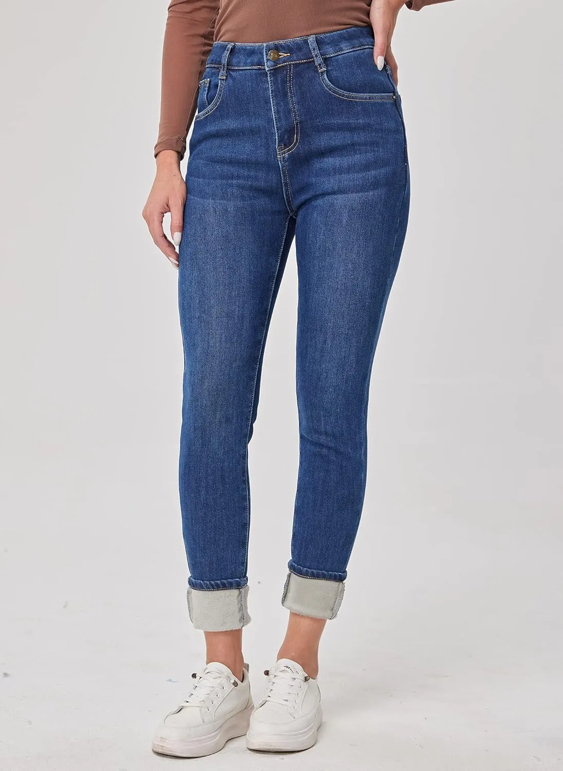 Fakanhui Women's Fleece Lined Jeans Winter Flannel Lined Jeans Thermal Denim Warm Jeans