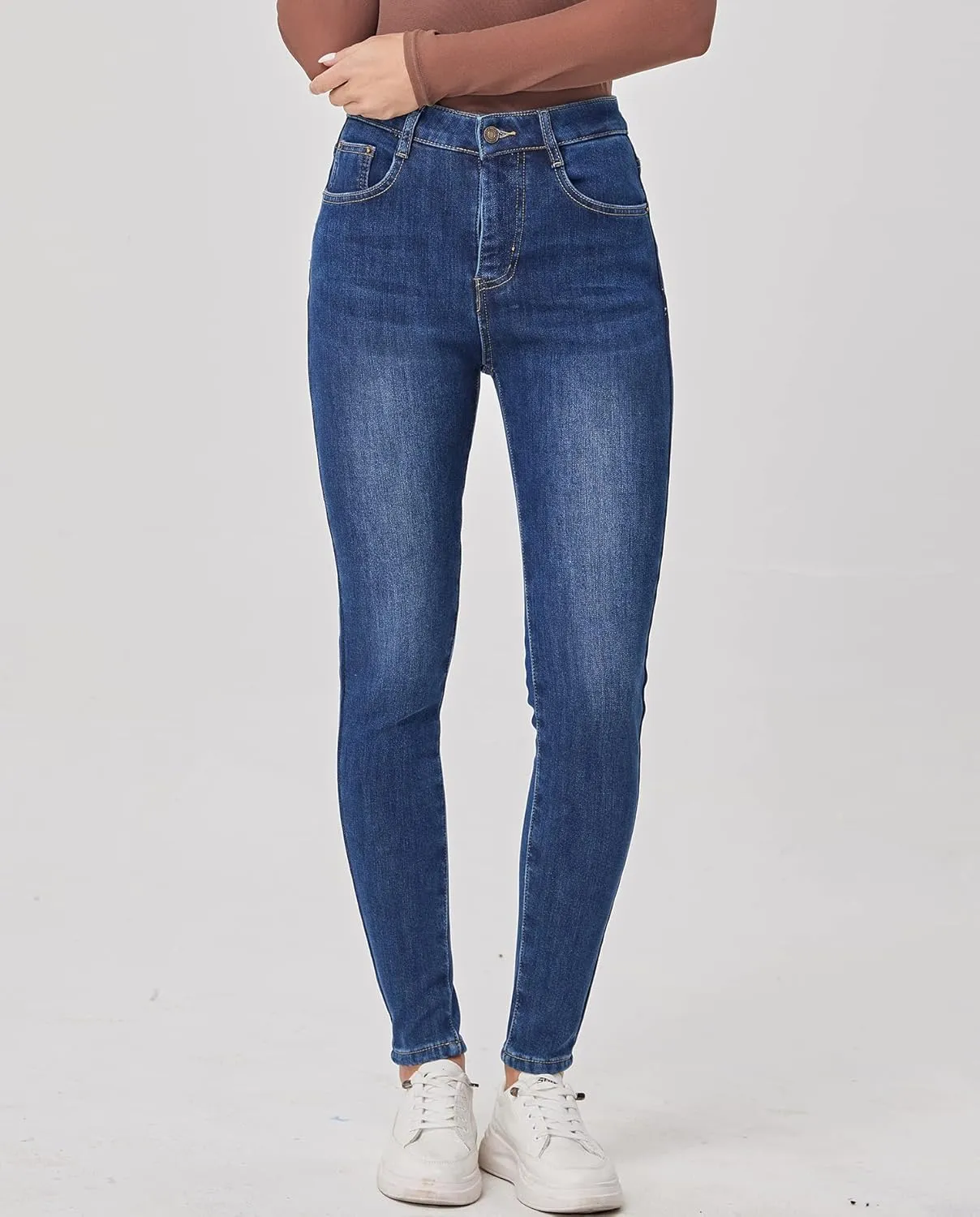 Fakanhui Women's Fleece Lined Jeans Winter Flannel Lined Jeans Thermal Denim Warm Jeans