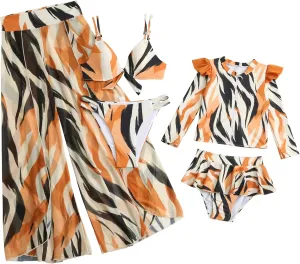 Family Matching Swimsuits Mommy and Me Swimwear Ruffled Printed Bathing Suits and Swim Trunks Sets Girl Beachwear