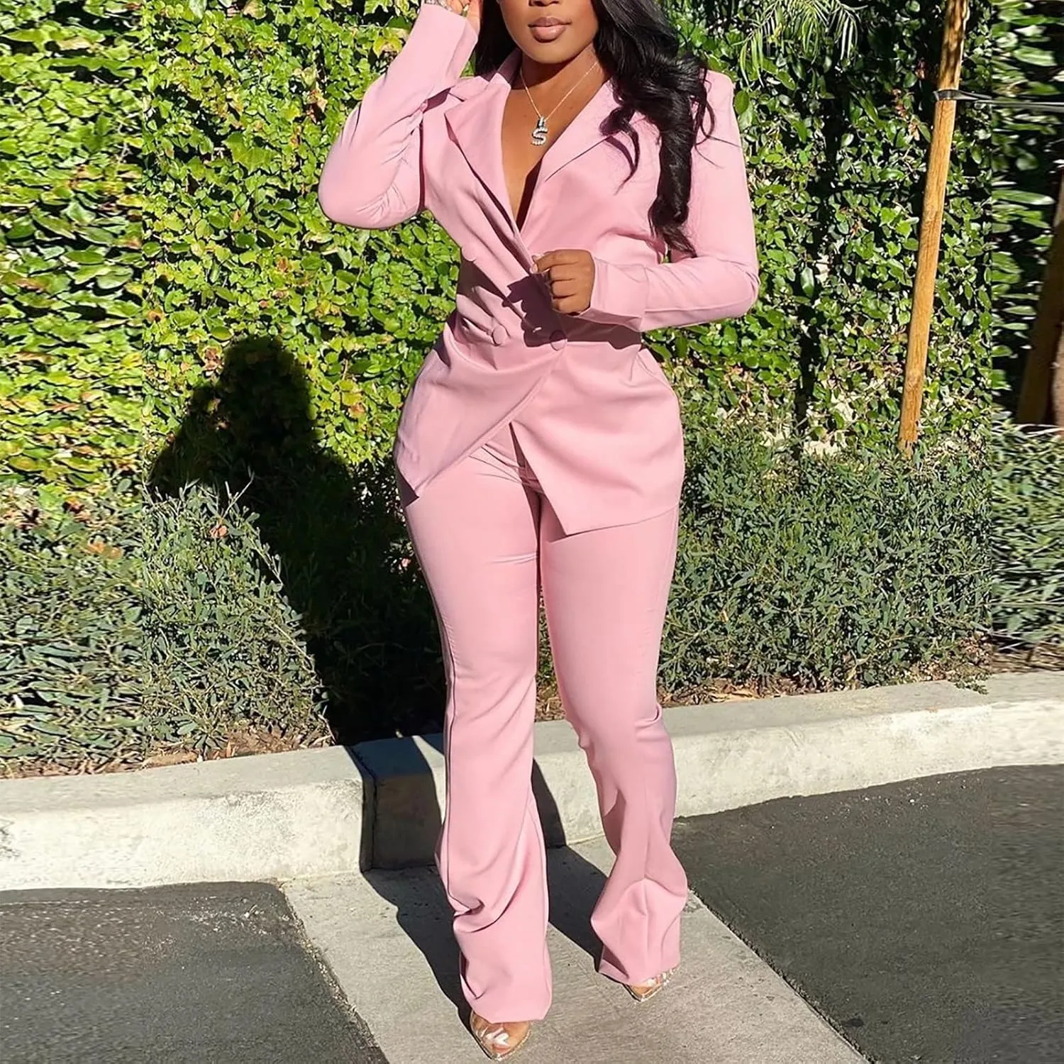 Firzero Pants Suits for Women Dressy Work Blazer Set 2024 Trendy Business Casual Outfits 2 Piece Set Fashion Elegant Pantsuit