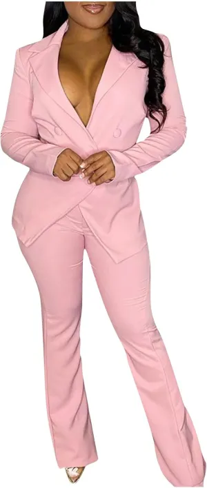Firzero Pants Suits for Women Dressy Work Blazer Set 2024 Trendy Business Casual Outfits 2 Piece Set Fashion Elegant Pantsuit