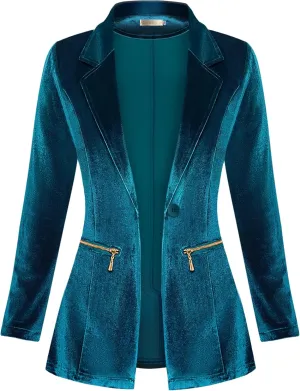 Genhoo Women's Long Sleeve Blazer Open Front Cardigan Jacket Work Office Blazer with Zipper Pockets S-3XL