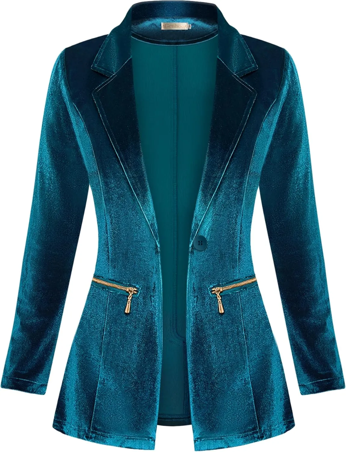 Genhoo Women's Long Sleeve Blazer Open Front Cardigan Jacket Work Office Blazer with Zipper Pockets S-3XL
