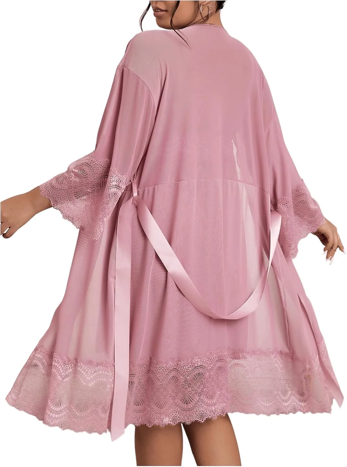 GORGLITTER Women's Plus 2 Piece Robe Pajamas Set Lace Cami Nightgown and Robes Nightwear