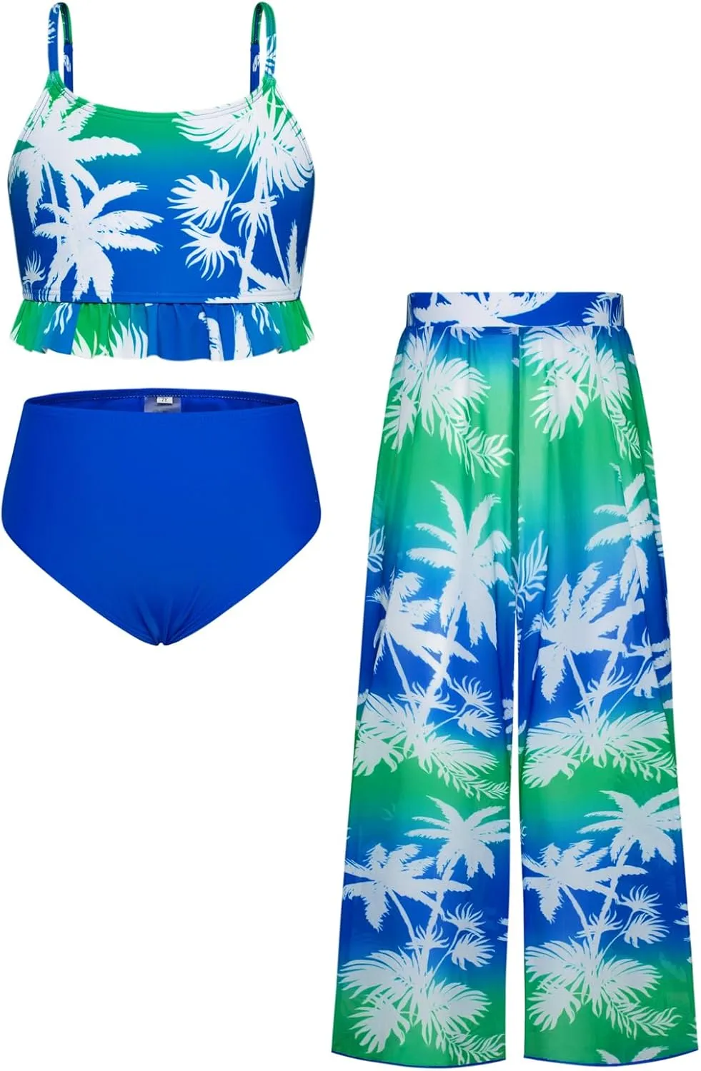 GRACE KARIN Girls Bikini Swimsuits 3 Piece Set Bathing Suit with Cover Up Pants Quick Dry Swimwear 5-12Y