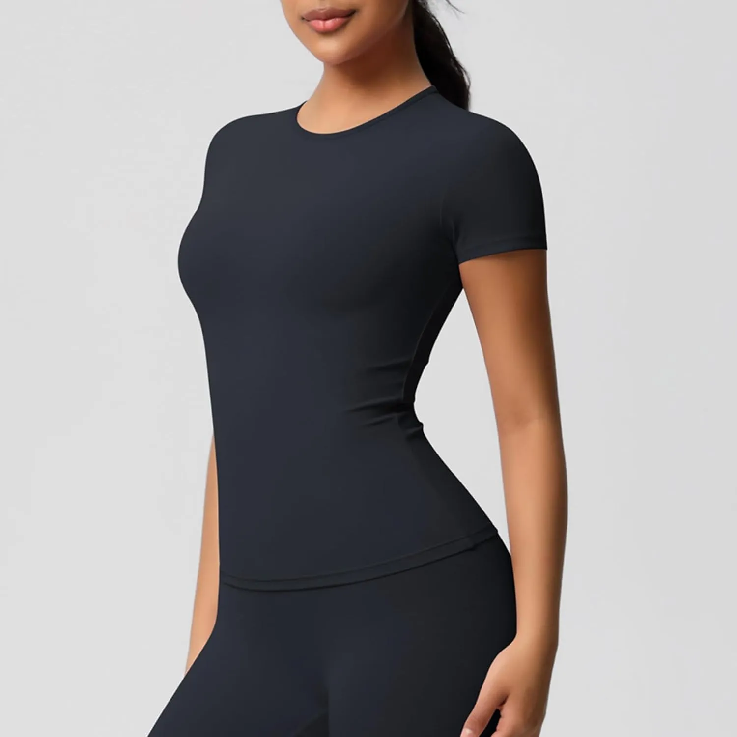 HGps8w Women's Short Sleeve Workout Sports Tops Basic Crewneck Casual 2025 Summer Quick Dry Athletic Yoga Shirts