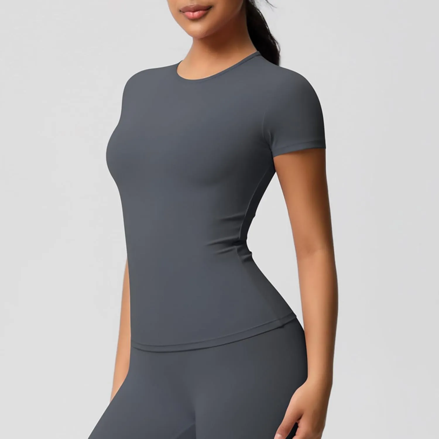 HGps8w Women's Short Sleeve Workout Sports Tops Basic Crewneck Casual 2025 Summer Quick Dry Athletic Yoga Shirts