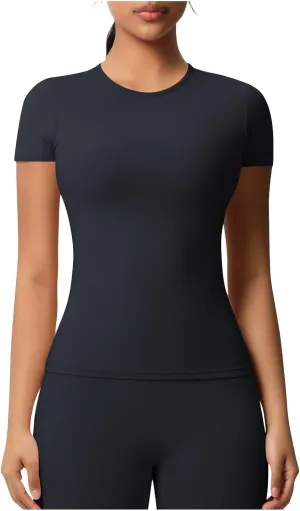 HGps8w Women's Short Sleeve Workout Sports Tops Basic Crewneck Casual 2025 Summer Quick Dry Athletic Yoga Shirts