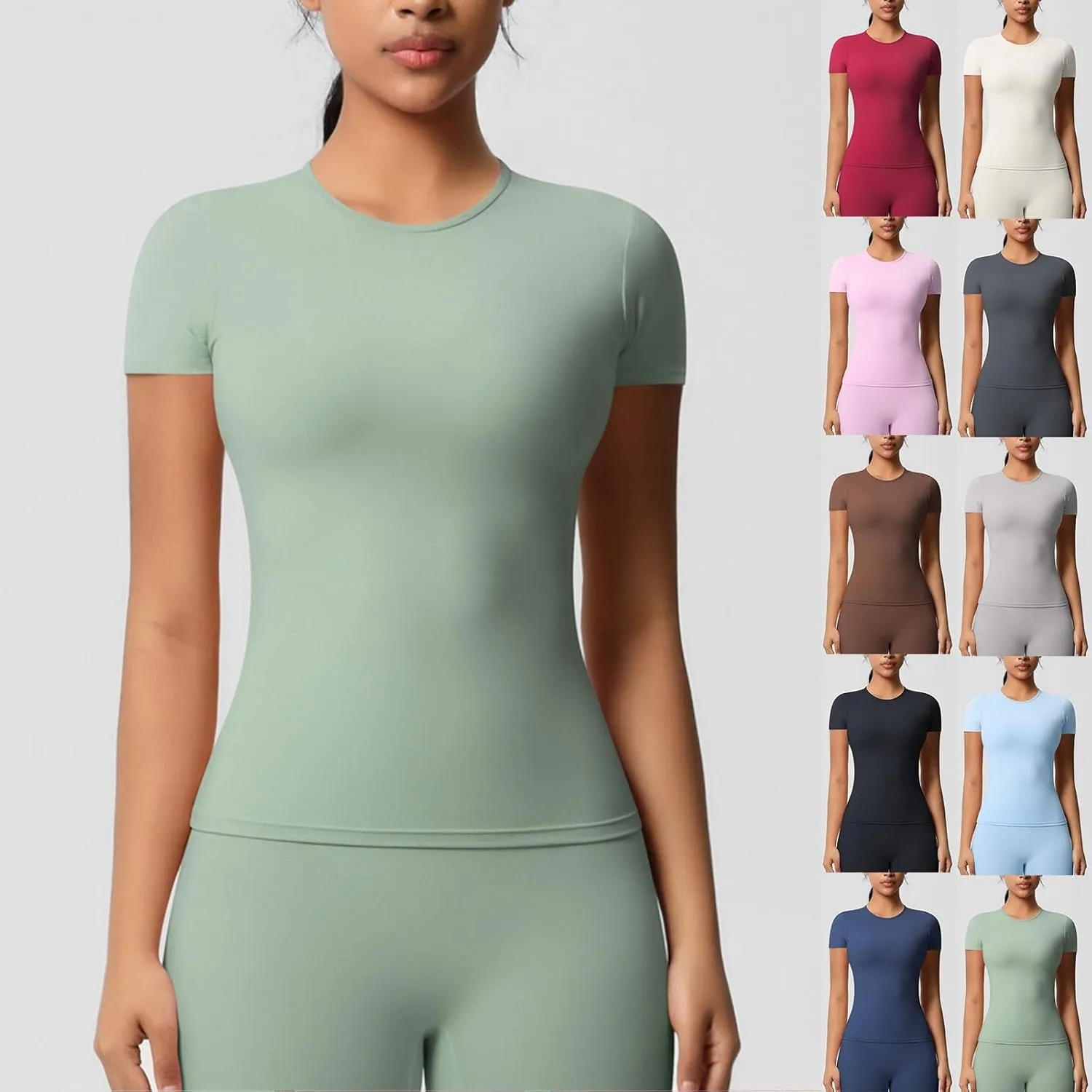 HGps8w Women's Short Sleeve Workout Sports Tops Basic Crewneck Casual 2025 Summer Quick Dry Athletic Yoga Shirts
