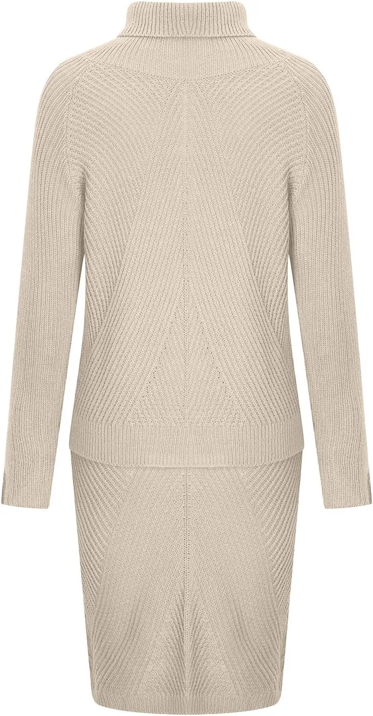 hlysgo Women's 2 Piece Sweater Set Casual Rib Knit Long Sleeve Turtleneck Sweater Tops and Midi Bodycon Skirts Lounge Set