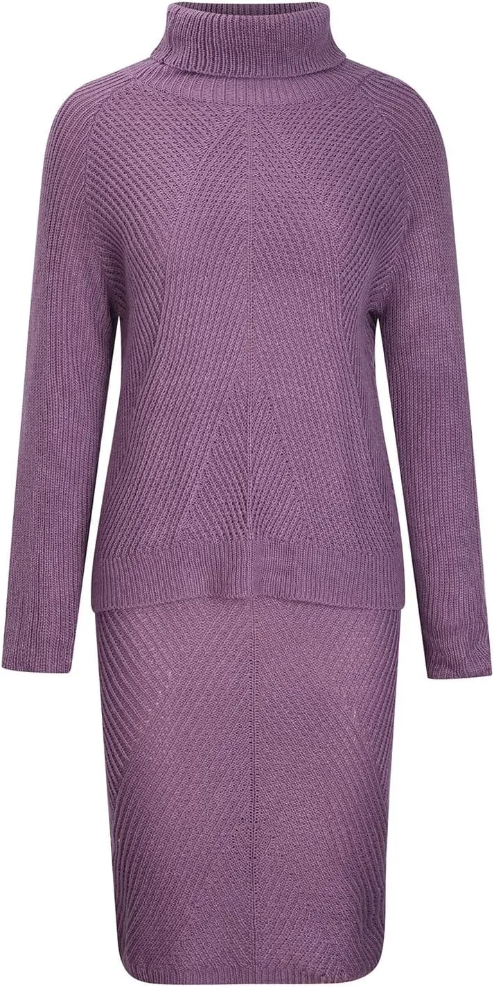 hlysgo Women's 2 Piece Sweater Set Casual Rib Knit Long Sleeve Turtleneck Sweater Tops and Midi Bodycon Skirts Lounge Set