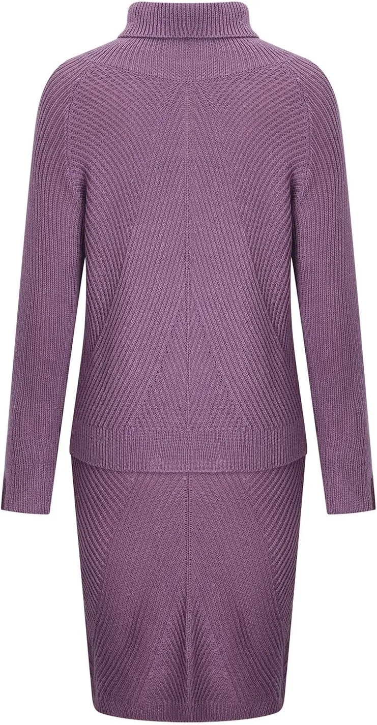hlysgo Women's 2 Piece Sweater Set Casual Rib Knit Long Sleeve Turtleneck Sweater Tops and Midi Bodycon Skirts Lounge Set