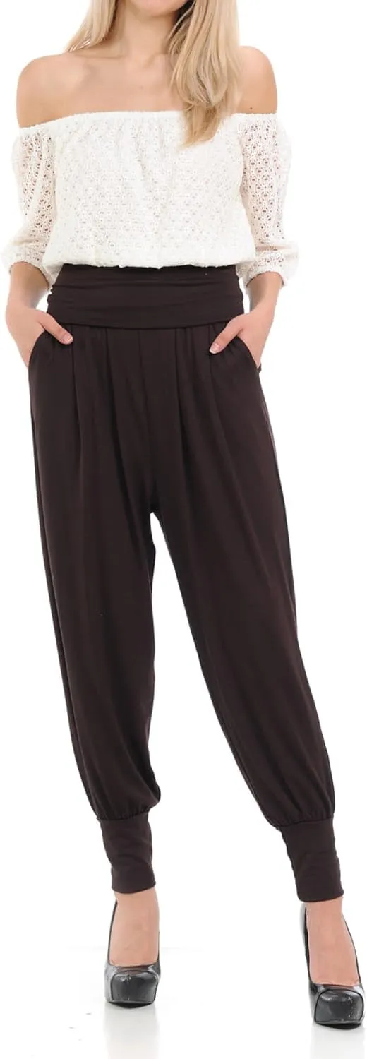 iconic luxe Women's Banded Waist Harem Yoga Lounge Casual Loose Jogger Pants with Pockets