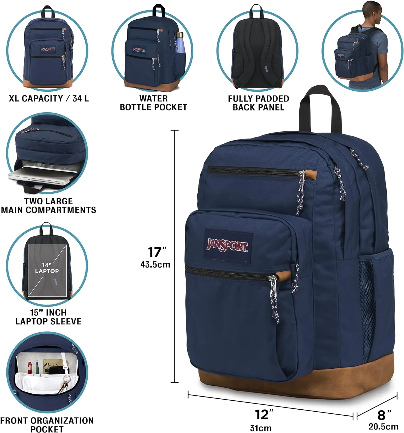 JanSport Cool Backpack, with 15-inch Laptop Sleeve - Large Computer Bag Rucksack with 2 Compartments, Ergonomic Straps, Black