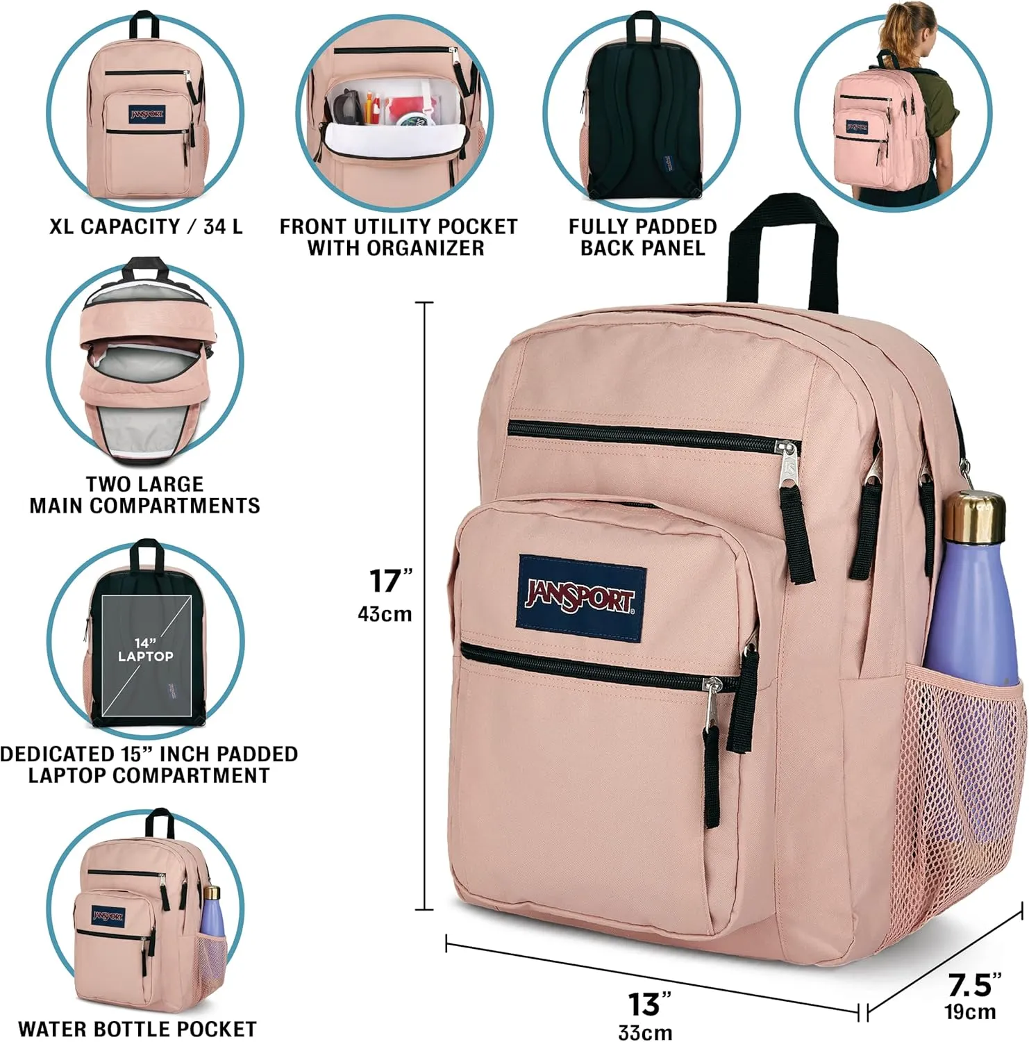 JanSport Laptop Backpack - Computer Bag with 2 Compartments, Ergonomic Shoulder Straps, 15” Laptop Sleeve, Haul Handle - Book Rucksack - Neon Daisy