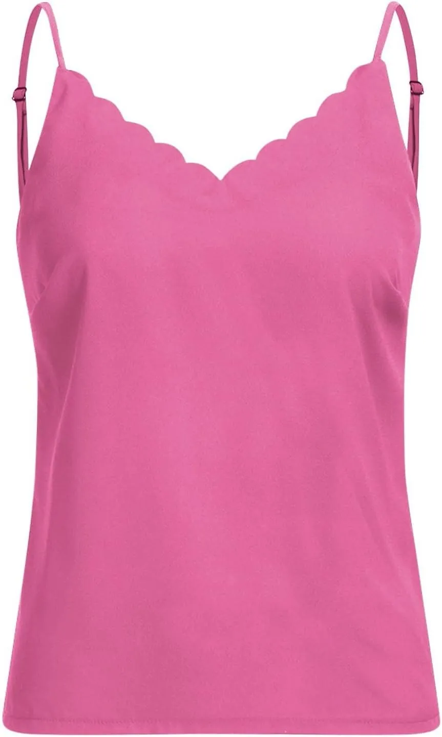 JOAU Women's Tank Tops 2023 V Neck Adjustable Spaghetti Strap Camisole Summer Basic Blouse Casual Comfy Camis Plus Size