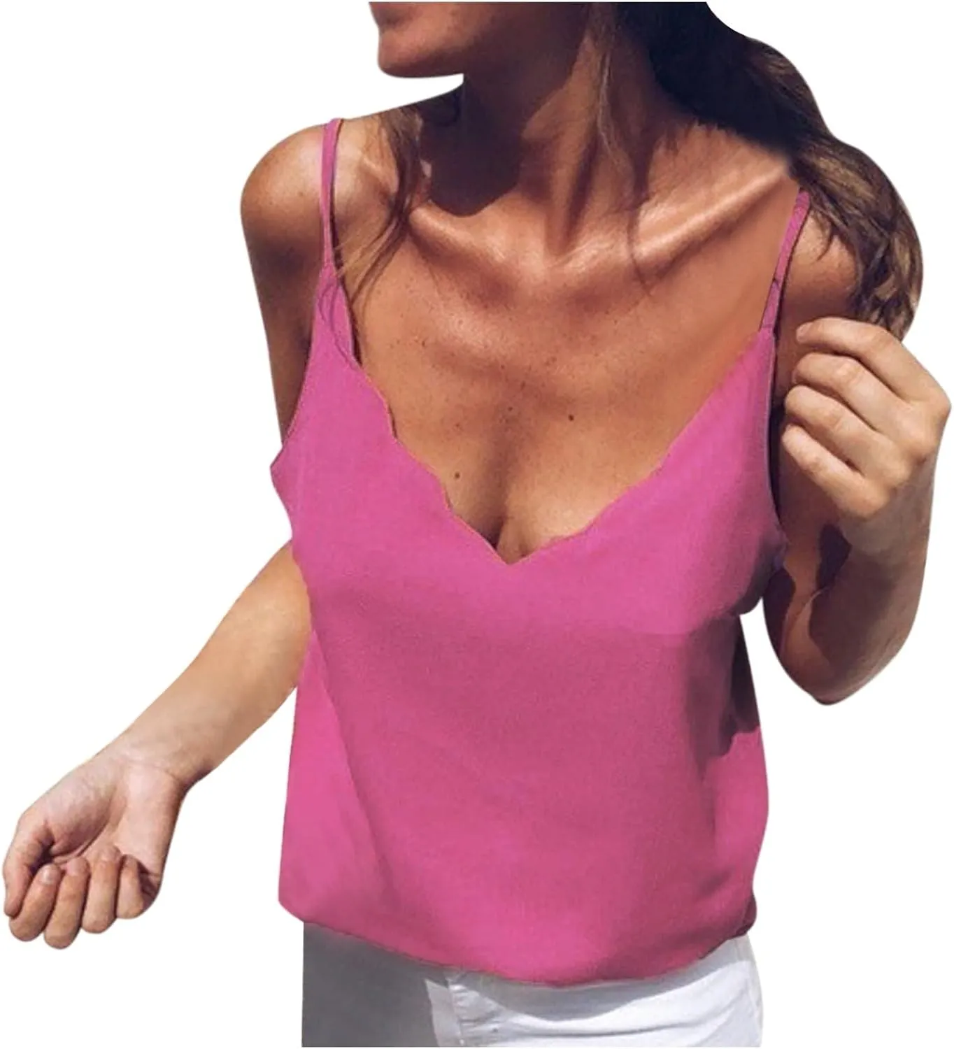 JOAU Women's Tank Tops 2023 V Neck Adjustable Spaghetti Strap Camisole Summer Basic Blouse Casual Comfy Camis Plus Size