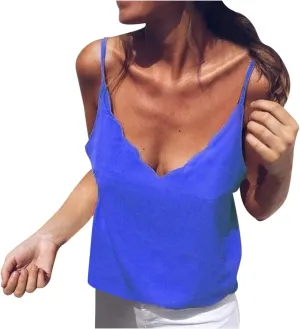 JOAU Women's Tank Tops 2023 V Neck Adjustable Spaghetti Strap Camisole Summer Basic Blouse Casual Comfy Camis Plus Size