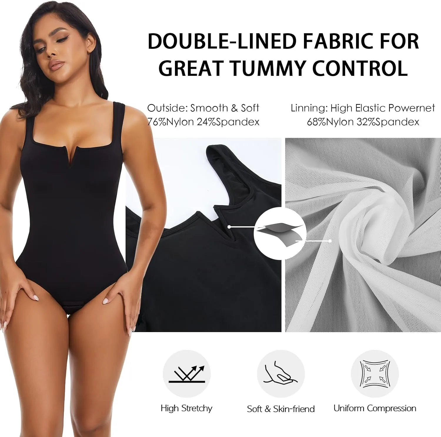 JOYSHAPER Women‘s V Plunge Shapewear Bodysuit for Women Tummy Control Square Neck Bodysuit Tops Outfits Tank