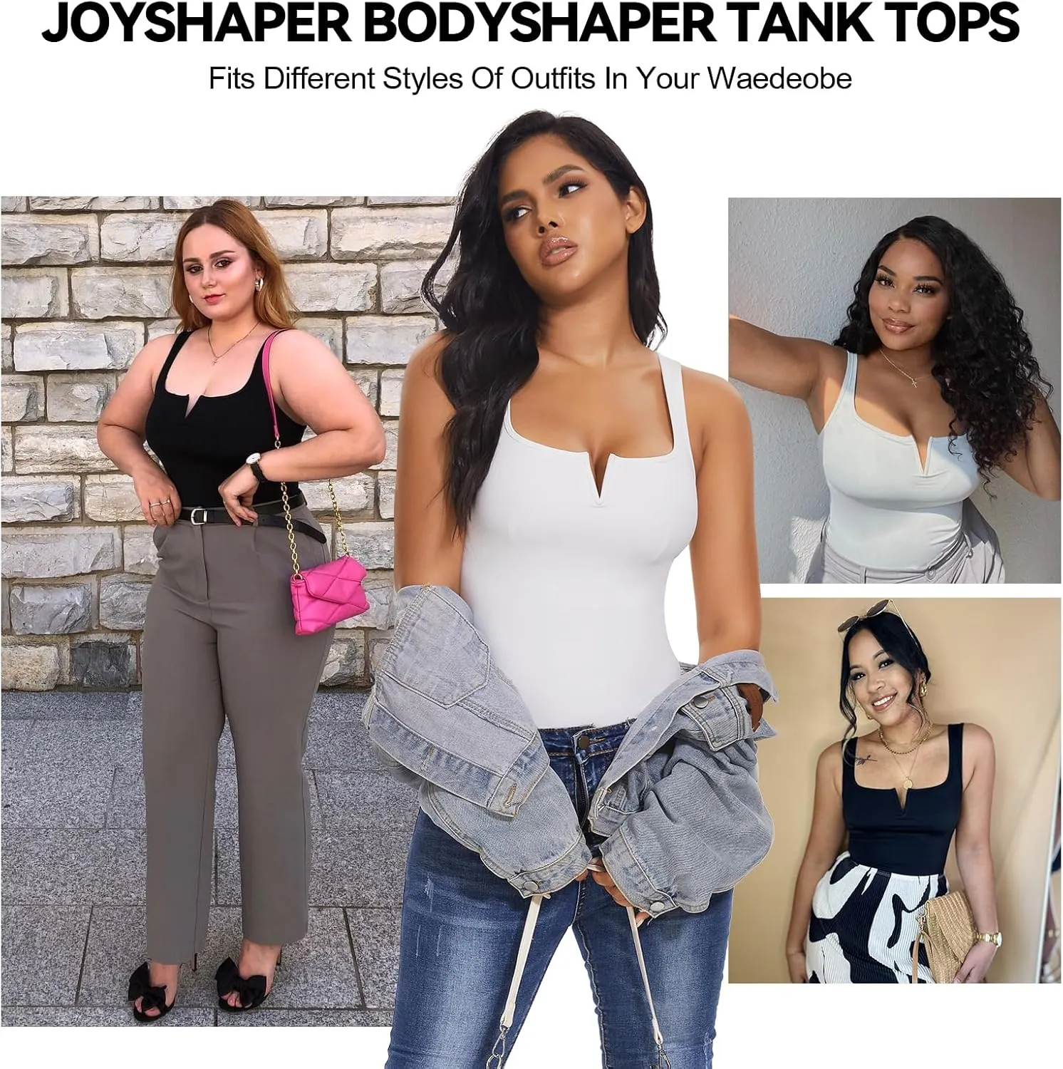 JOYSHAPER Women‘s V Plunge Shapewear Bodysuit for Women Tummy Control Square Neck Bodysuit Tops Outfits Tank