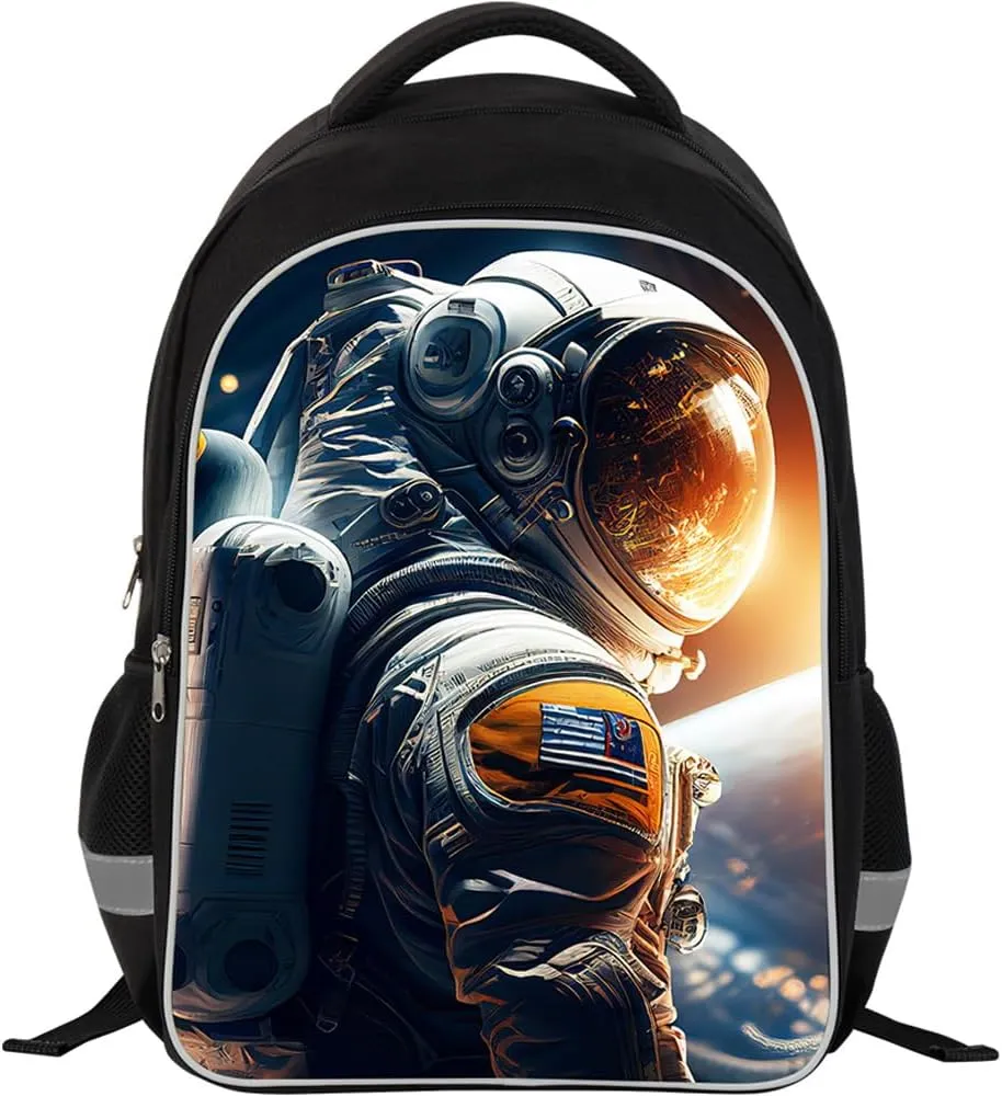 Kids Backpack, 3D Reflective Cartoon, 600D Polyester & Dual Zippers, 17" Bookbag with Ergonomic Design for boys & girls age 6-18, Astronaut Style for school Children Kids