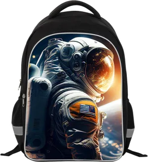 Kids Backpack, 3D Reflective Cartoon, 600D Polyester & Dual Zippers, 17" Bookbag with Ergonomic Design for boys & girls age 6-18, Astronaut Style for school Children Kids