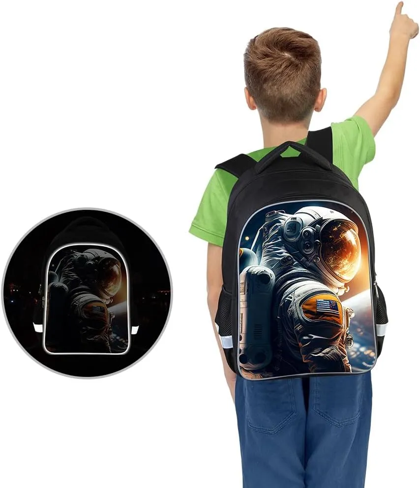 Kids Backpack, 3D Reflective Cartoon, 600D Polyester & Dual Zippers, 17" Bookbag with Ergonomic Design for boys & girls age 6-18, Astronaut Style for school Children Kids