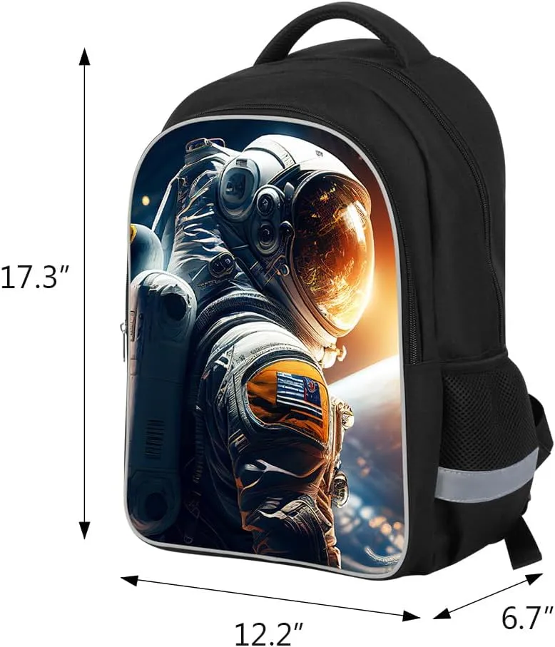 Kids Backpack, 3D Reflective Cartoon, 600D Polyester & Dual Zippers, 17" Bookbag with Ergonomic Design for boys & girls age 6-18, Astronaut Style for school Children Kids