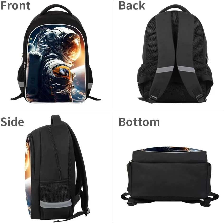 Kids Backpack, 3D Reflective Cartoon, 600D Polyester & Dual Zippers, 17" Bookbag with Ergonomic Design for boys & girls age 6-18, Astronaut Style for school Children Kids