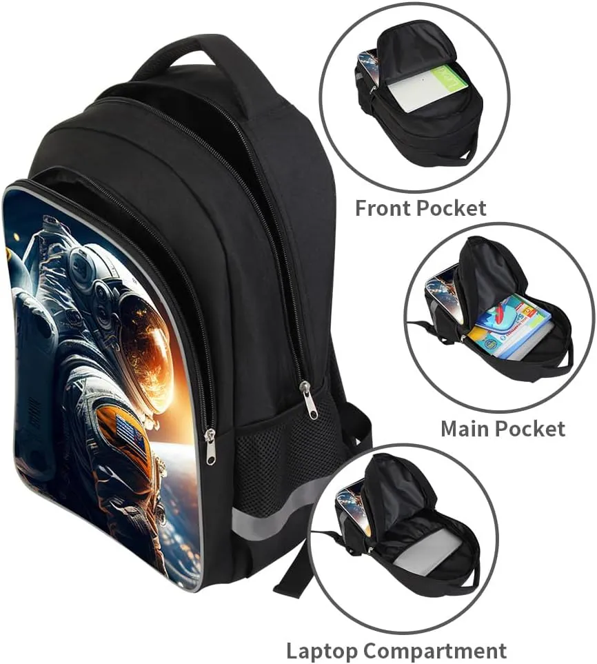 Kids Backpack, 3D Reflective Cartoon, 600D Polyester & Dual Zippers, 17" Bookbag with Ergonomic Design for boys & girls age 6-18, Astronaut Style for school Children Kids