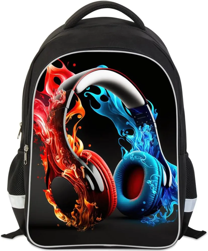 Kids Backpack, 3D Reflective Cartoon, 600D Polyester & Dual Zippers, 17" Bookbag with Ergonomic Design for boys & girls age 6-18, Headphones Space Style for school Children Kids